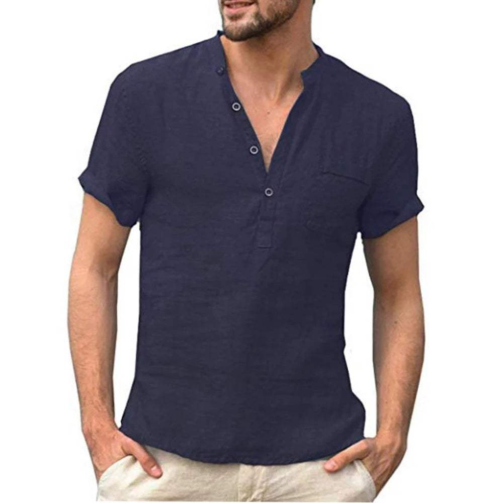 Men's Summer Cotton & Linen Short-Sleeve T-Shirt – Breathable Casual Top, Sizes S-3XL
