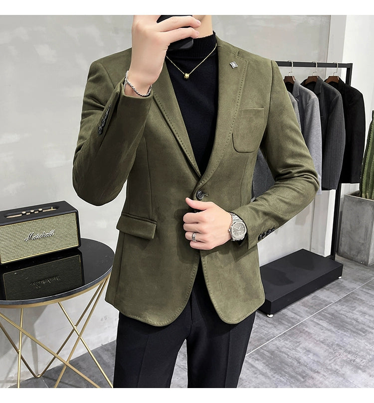 Men’s Slim Fit Deerskin Fleece Blazer – Business & Casual Suit Jacket