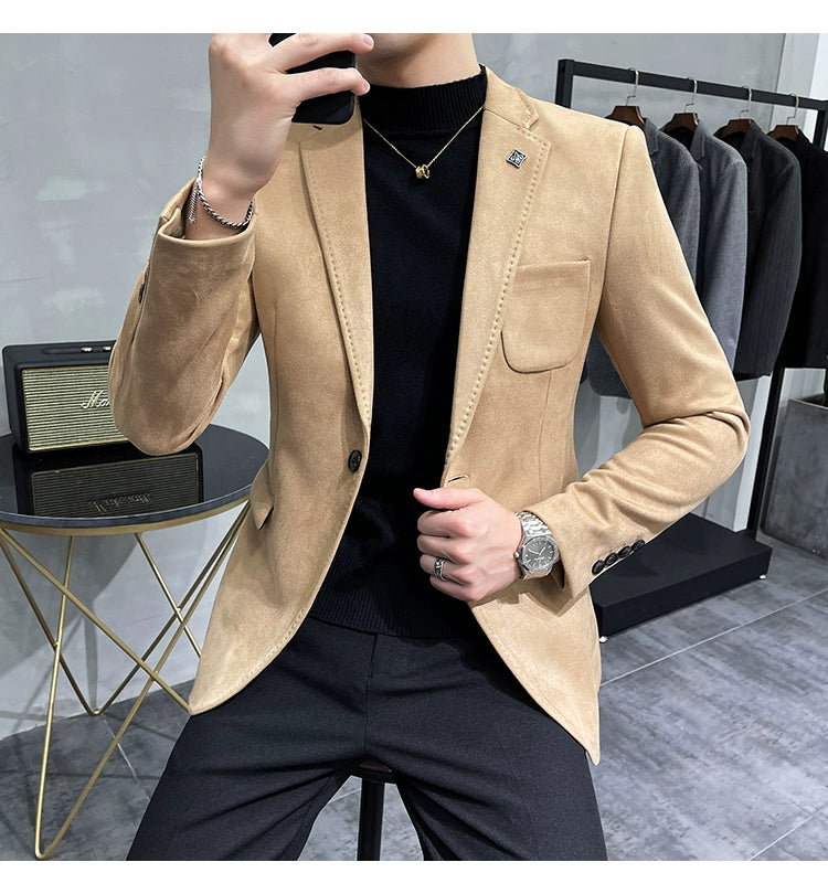 Men’s Slim Fit Deerskin Fleece Blazer – Business & Casual Suit Jacket