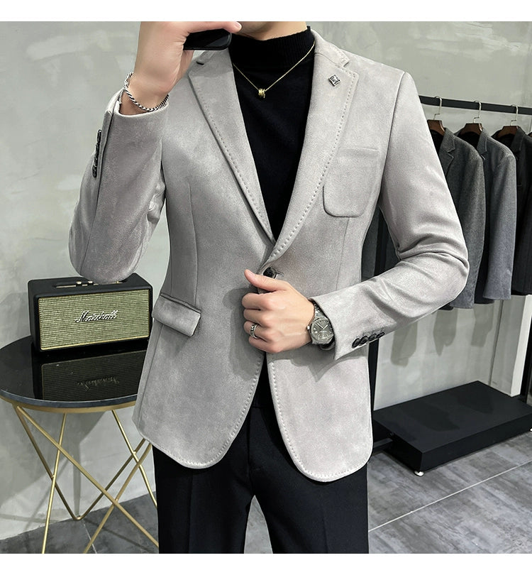 Men’s Slim Fit Deerskin Fleece Blazer – Business & Casual Suit Jacket