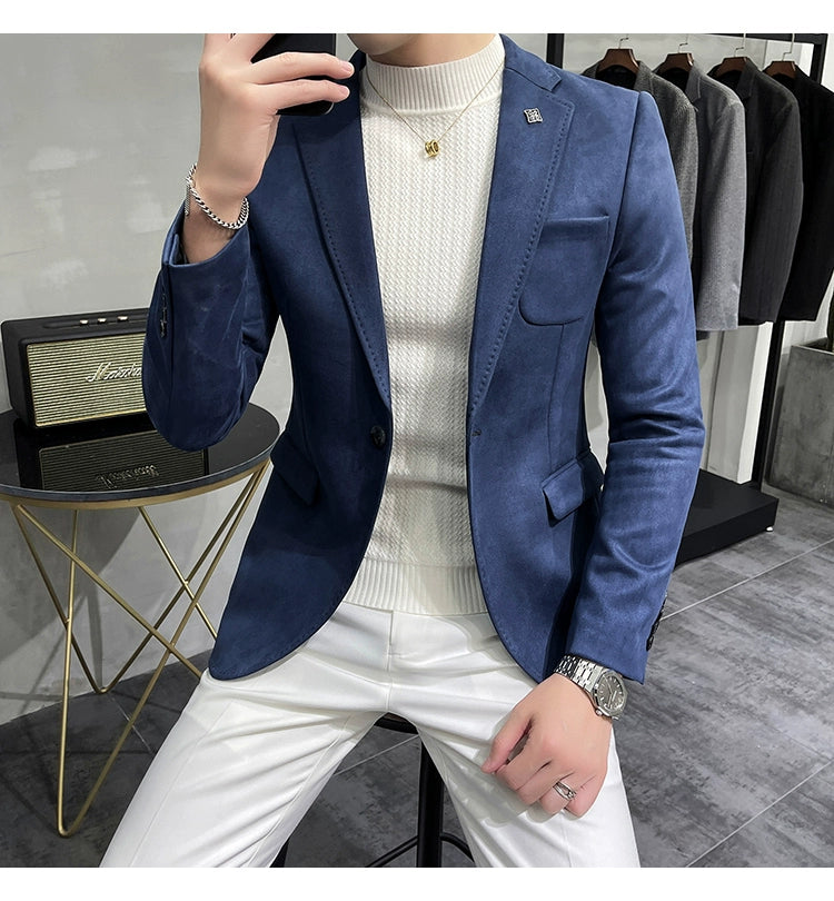 Men’s Slim Fit Deerskin Fleece Blazer – Business & Casual Suit Jacket
