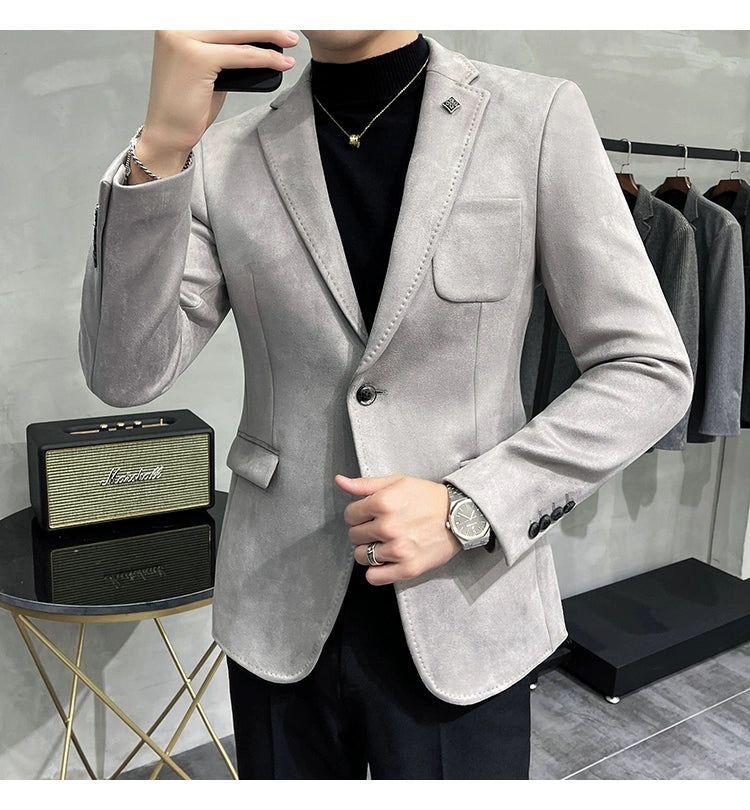 Men’s Slim Fit Deerskin Fleece Blazer – Business & Casual Suit Jacket