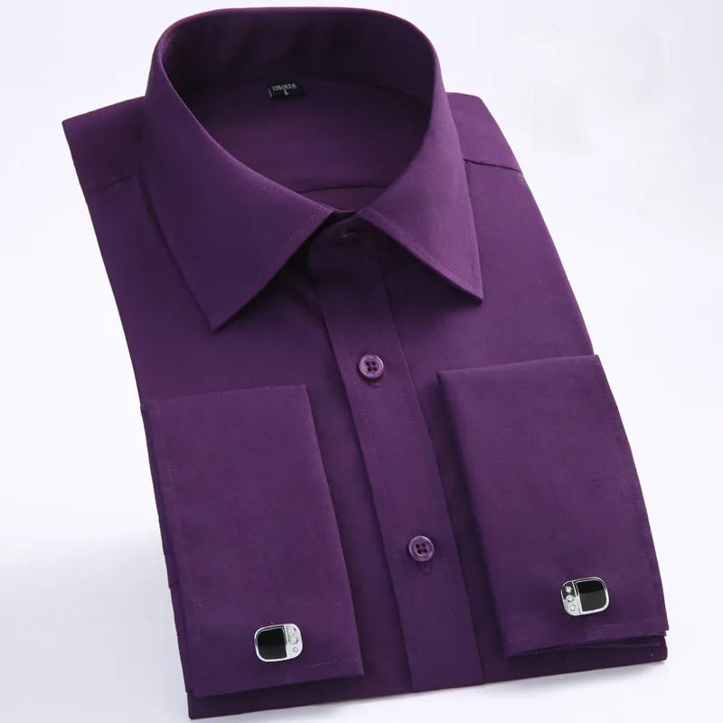 Men’s French Cuff Dress Shirt – Long Sleeve Formal Wedding & Party Shirt with Pocket