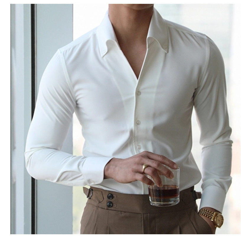 Men's Wrinkle-Free Slim-Fit Italian Collar Shirt – Casual & Stylish