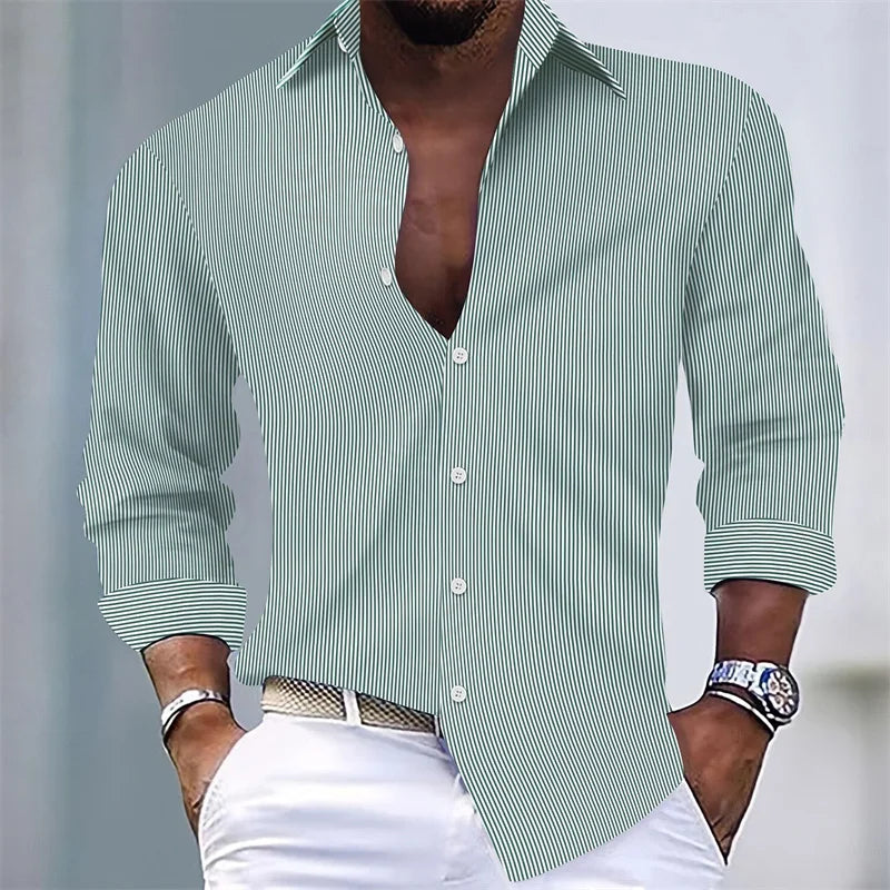 Men’s Summer Striped Shirt – Casual Long Sleeve Style for Holidays and Daily Wear