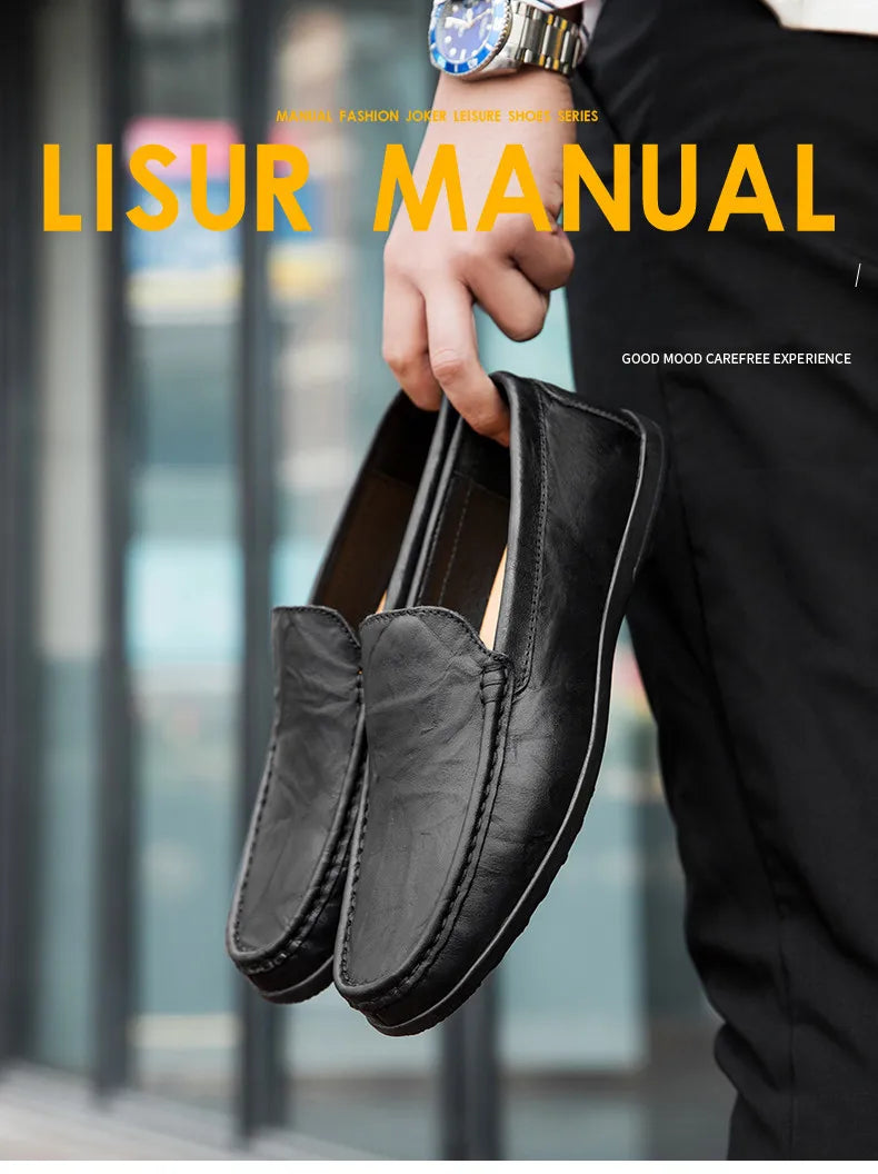 Men’s Genuine Leather Loafers – Luxury Italian Style Slip-On Driving Shoes
