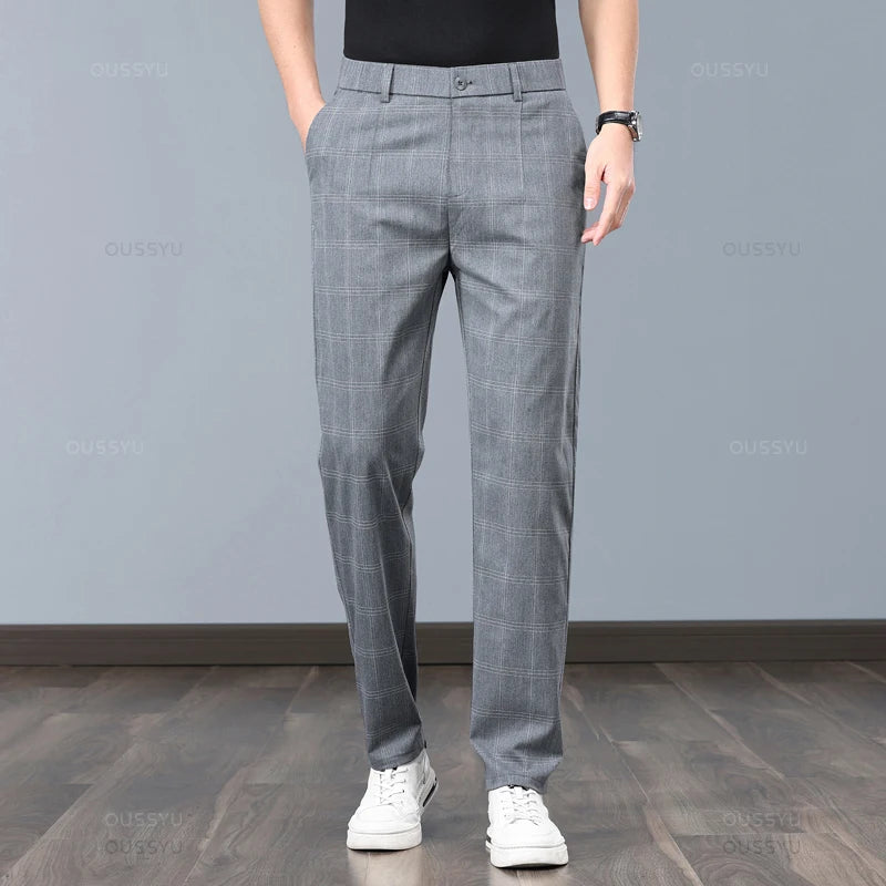 Men’s Slim Fit Plaid Pants – Stretch Formal Trousers for Office, Party & Casual Wear