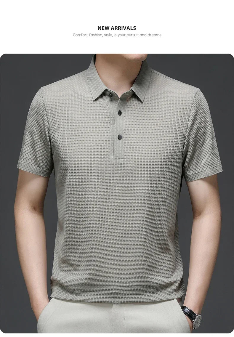 Men's Summer Ice Silk Short Sleeve Polo – Cool, Breathable, Sweat-Absorbing, Business Casual T-Shirt