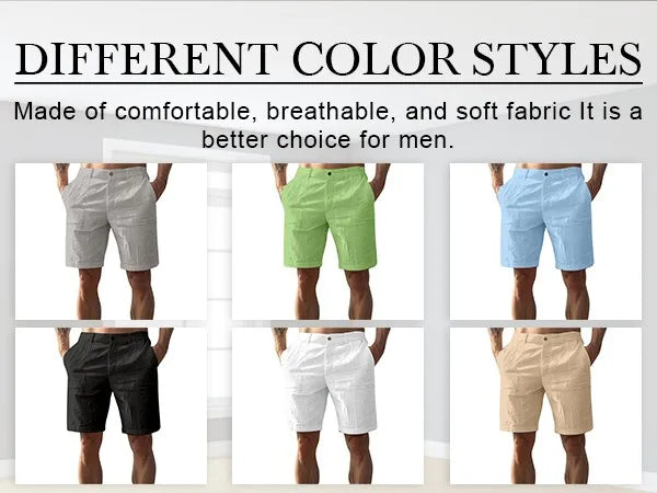 Men’s Solid Color Linen Shorts – Breathable Casual Beach Pants for Summer Holiday