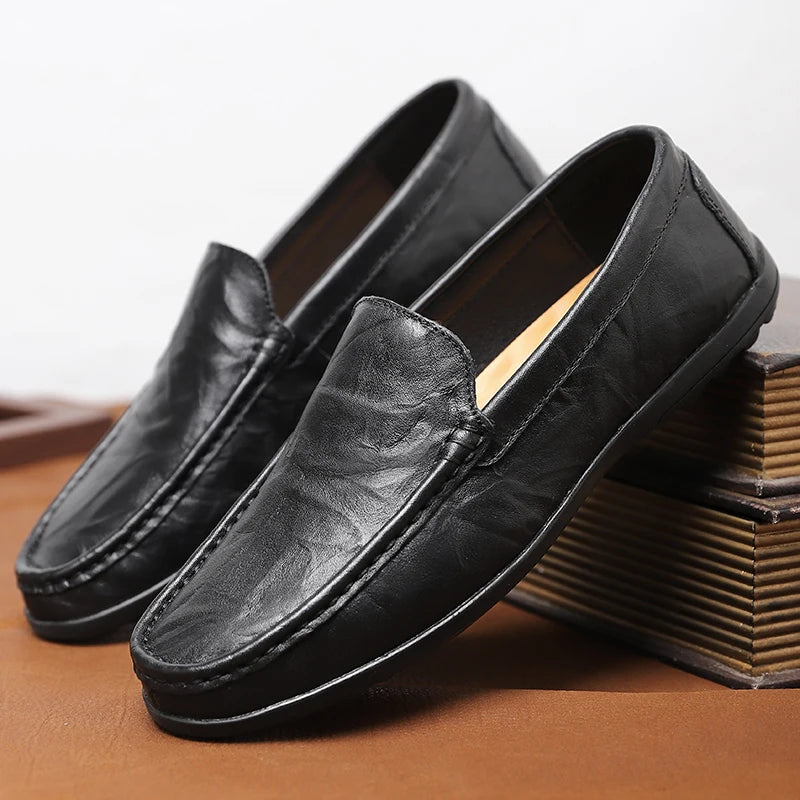 Men’s Genuine Leather Loafers – Luxury Italian Style Slip-On Driving Shoes