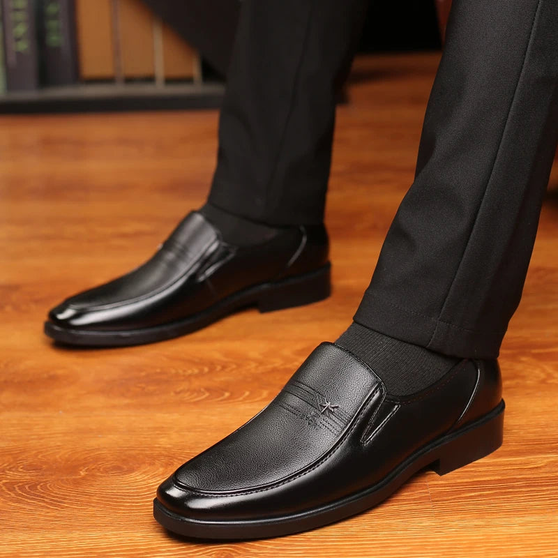 Men’s Classic Leather Loafers – Elegant Business Slip-On Dress Shoes