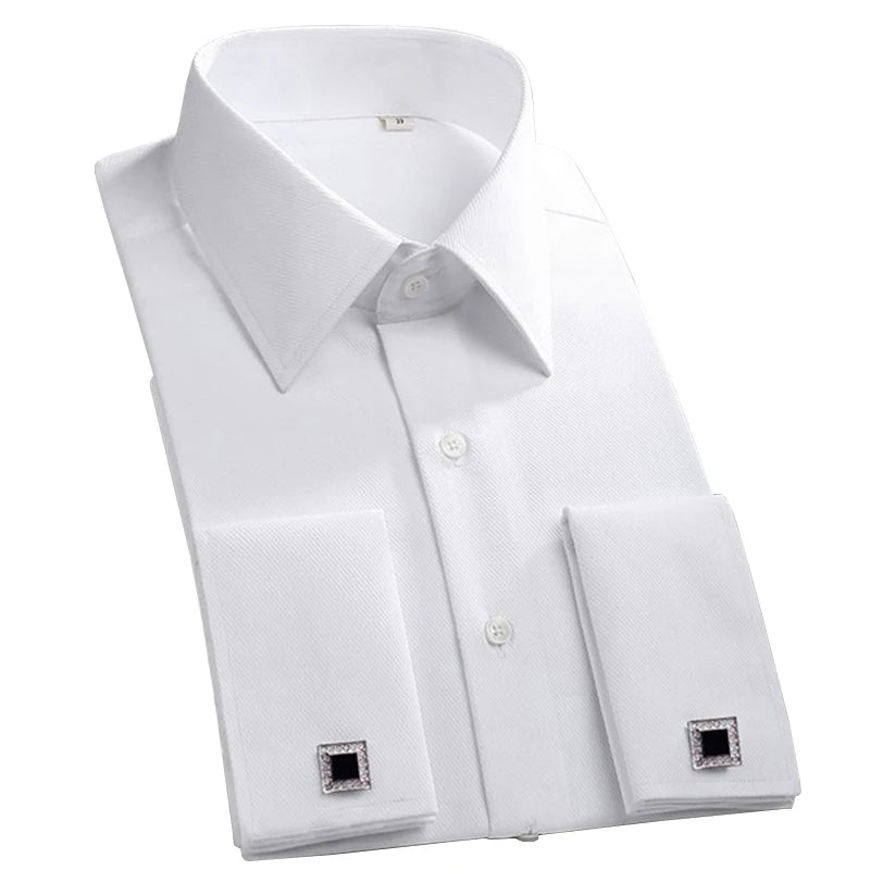 Men’s French Cuff Dress Shirt – Long Sleeve Formal Wedding & Party Shirt with Pocket