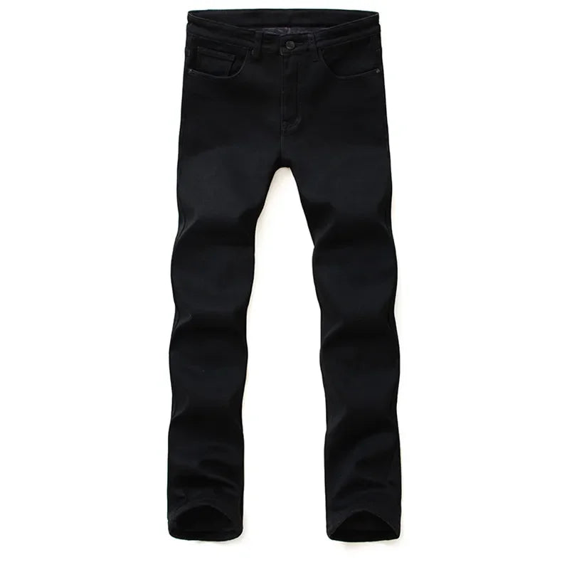 Men’s Classic Black Stretch Jeans – Soft Denim Biker Pants for Spring & Autumn