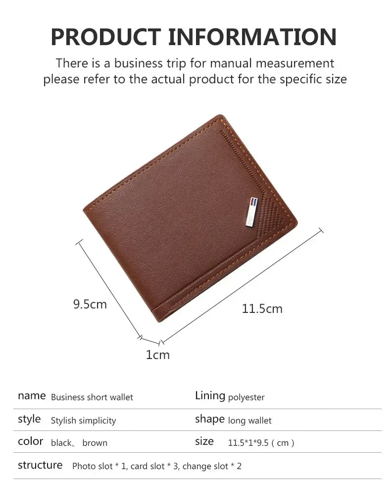 Men's Slim Leather Wallet – Minimalist Soft Leather Bifold, Compact & Durable Short Wallet