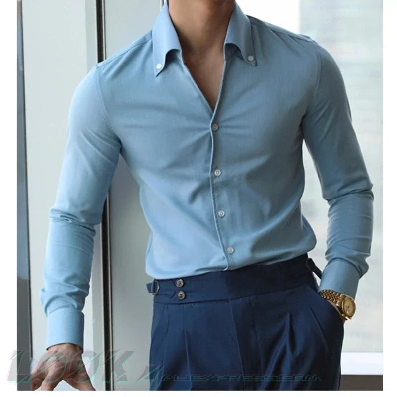 Men's Wrinkle-Free Slim-Fit Italian Collar Shirt – Casual & Stylish