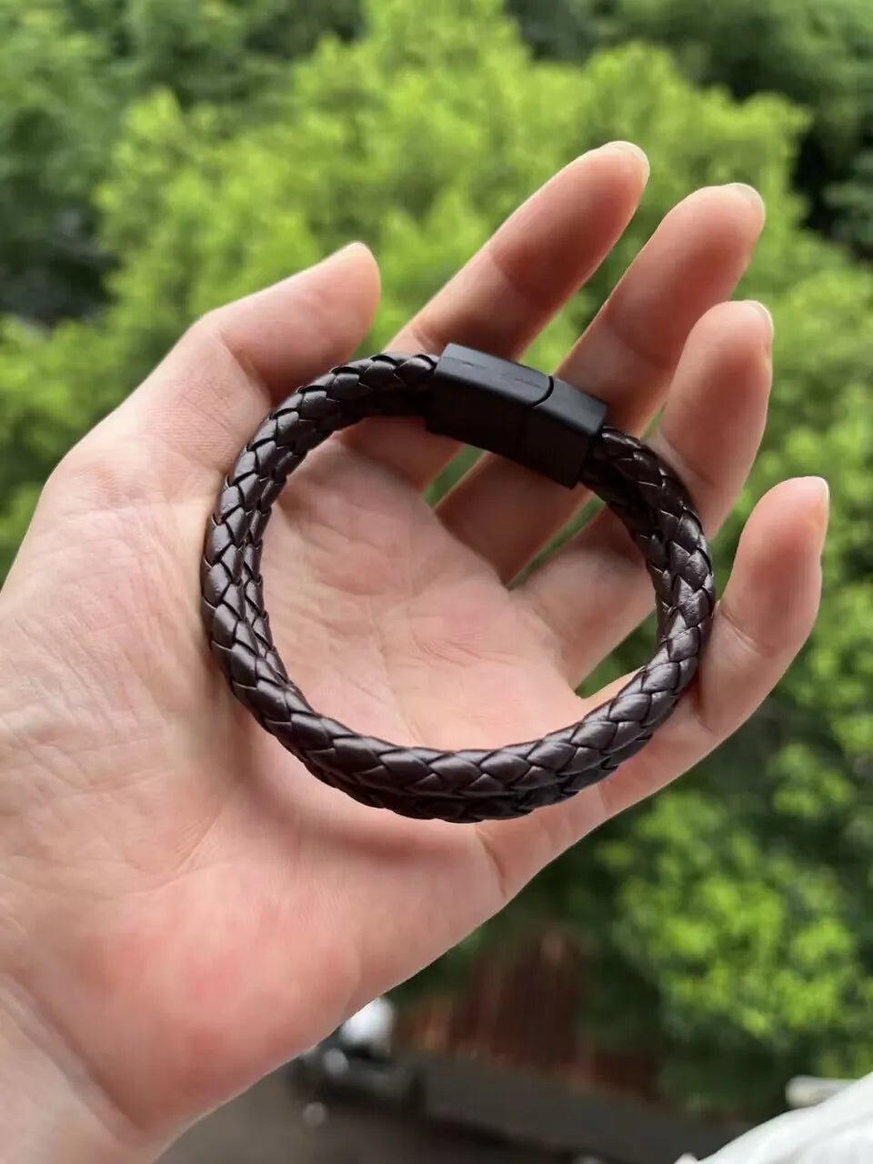 Men’s Trendy Leather Bracelet – Braided Rope with Stainless Steel Detail