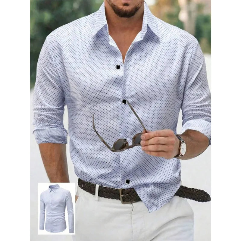 FGKKS New Men's Polka Dot Shirt – Long Sleeve Micro Elastic Casual Top