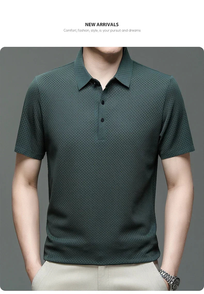 Men's Summer Ice Silk Short Sleeve Polo – Cool, Breathable, Sweat-Absorbing, Business Casual T-Shirt