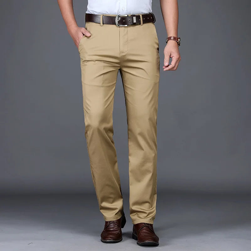 Men’s Classic Straight Casual Pants – Comfortable Business Trousers in Green, Black & Khaki | 2023 Fashion