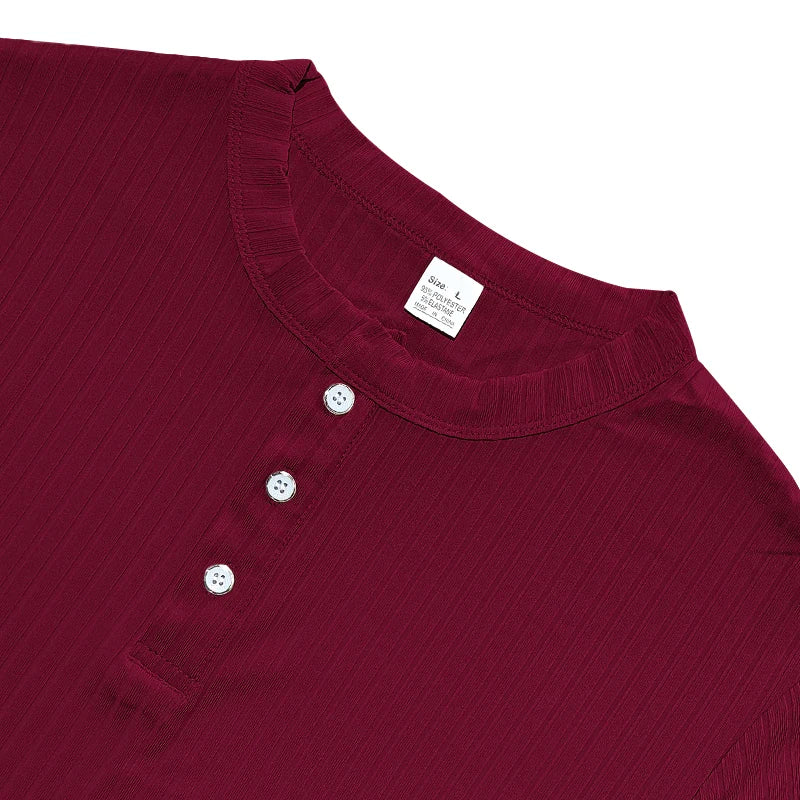 Men’s Striped Knit T-Shirt – Henley Neck, Short Sleeve, Soft & Breathable Casual Top