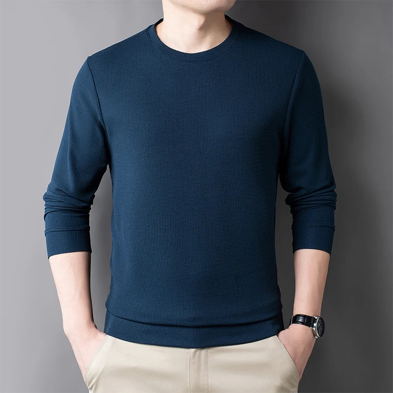 Men's Waffle Knit Long Sleeve T-Shirt – Casual Comfort Top