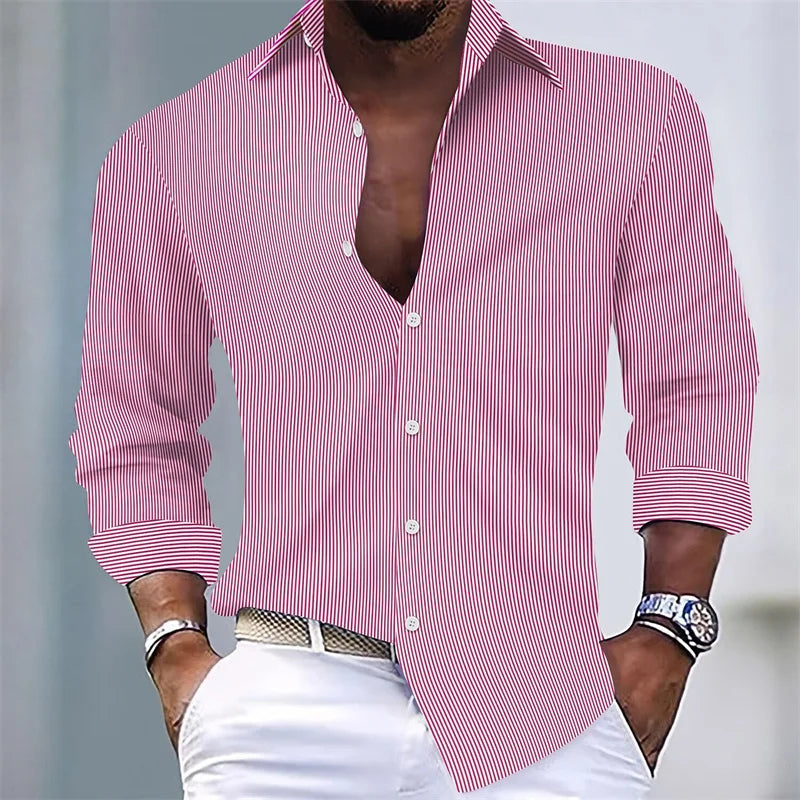 Men’s Summer Striped Shirt – Casual Long Sleeve Style for Holidays and Daily Wear