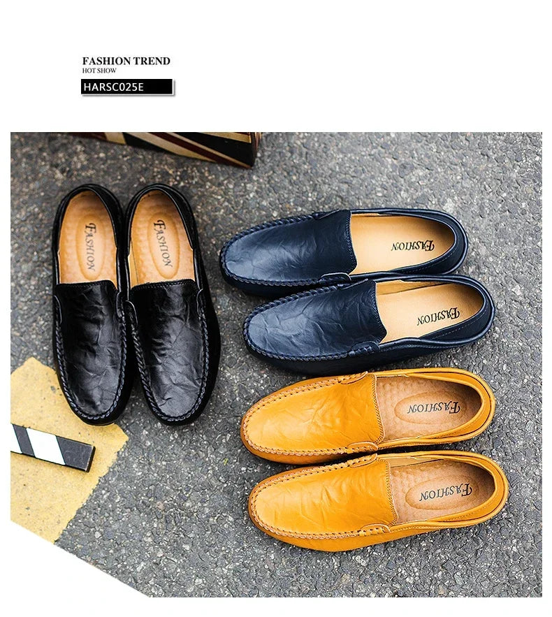 Men’s Casual Genuine Leather Loafers – Designer Slip-On Moccasins & Boat Shoes, High Quality