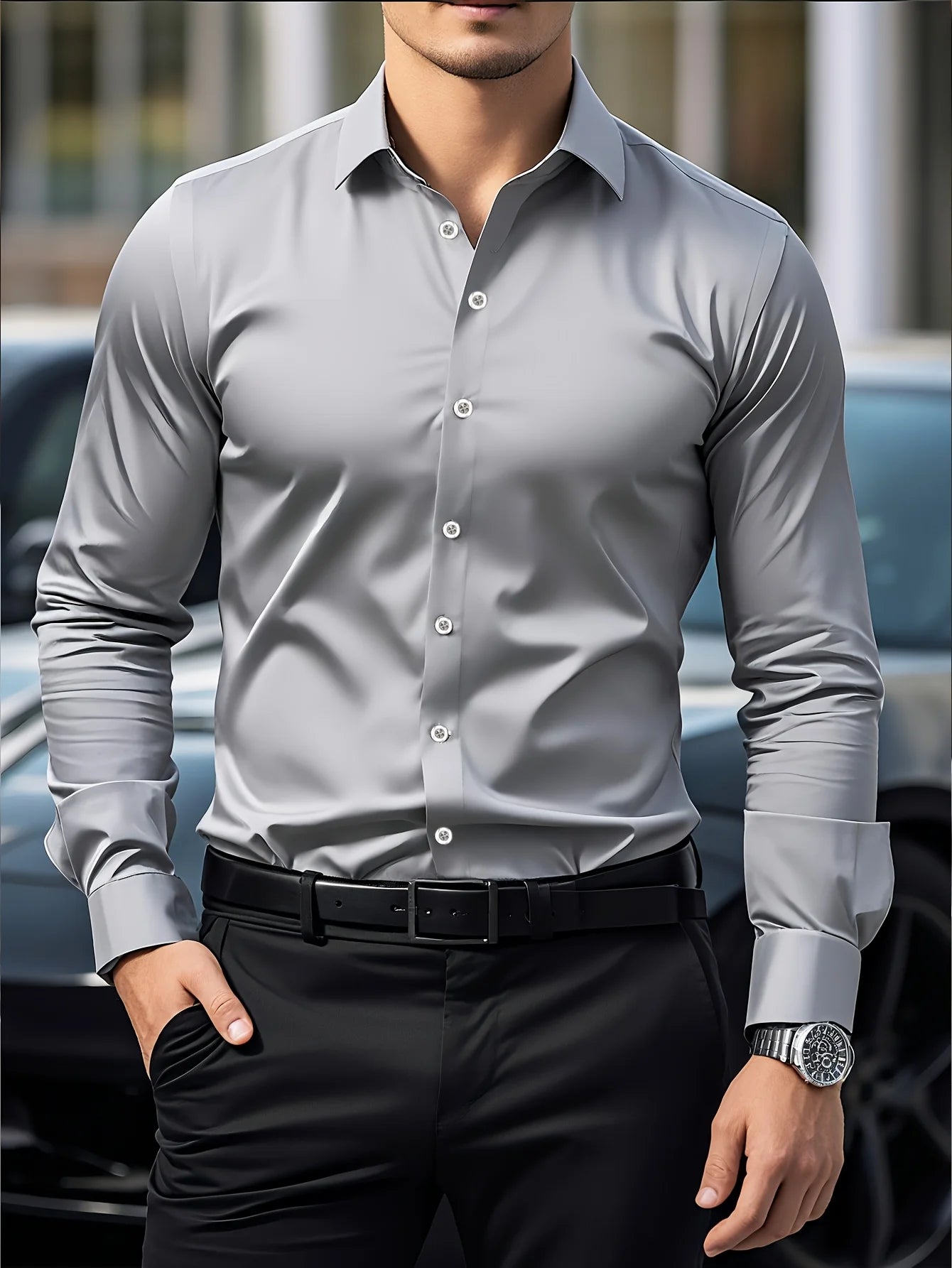 Men’s Dress Shirt – Premium Slim Fit with Stretch Fabric