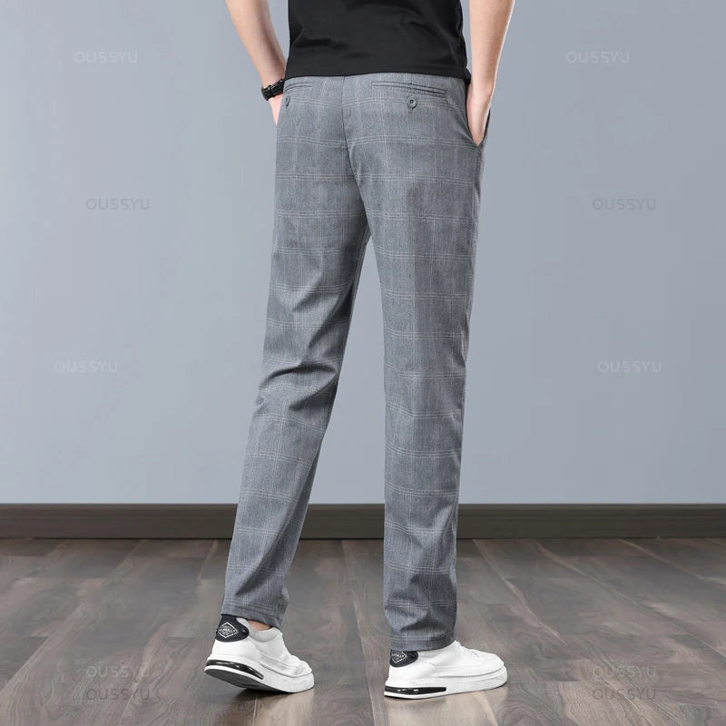 Men’s Slim Fit Plaid Pants – Stretch Formal Trousers for Office, Party & Casual Wear