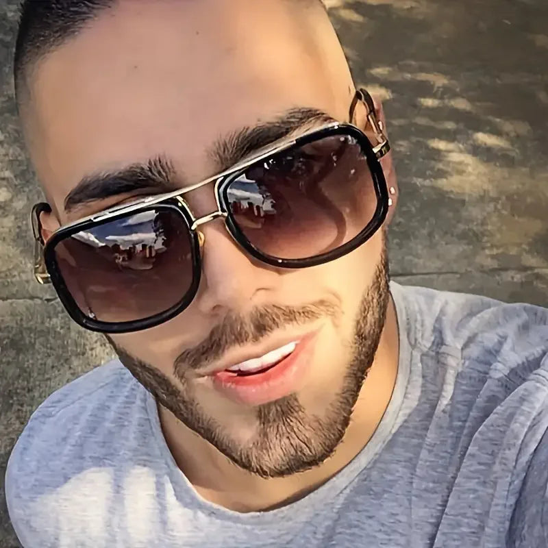 Vintage Square Oversized Sunglasses – High-Quality Retro Metal Frame Shades for Men & Women