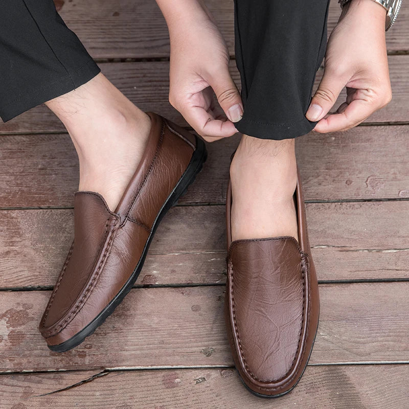 Men’s Genuine Leather Loafers – Luxury Italian Style Slip-On Driving Shoes