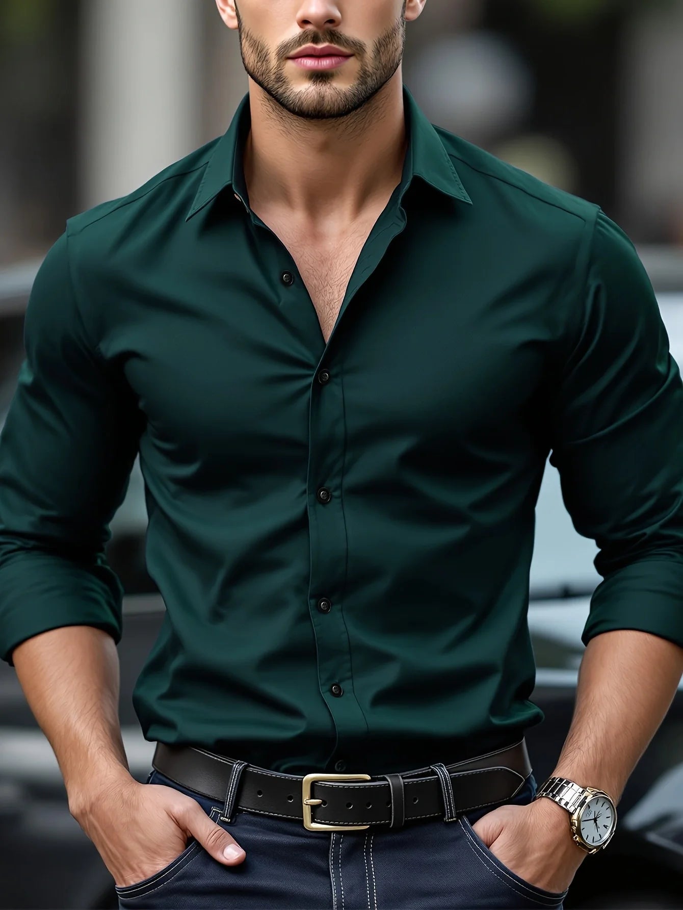 FGKKS Men’s Dress Shirt – Premium Slim Fit with Stretch Fabric