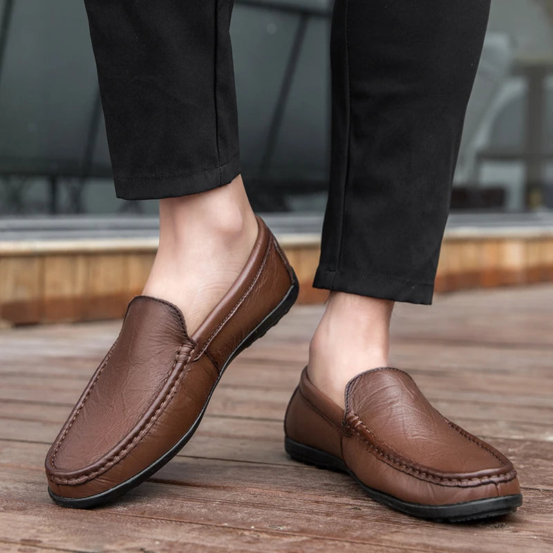 Men’s Genuine Leather Loafers – Luxury Italian Style Slip-On Driving Shoes