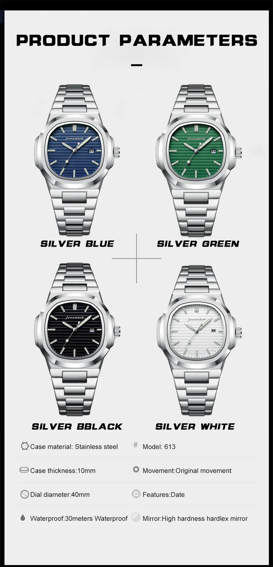 Luxury Men’s Square Watch – Quartz, Waterproof, Leather Strap