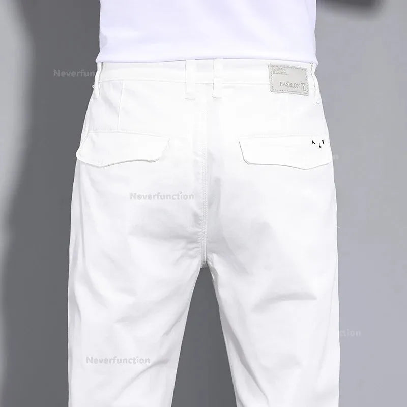 Men’s White Casual Pants – Stretch Straight Fit, Comfortable Soft Business & Work Trousers