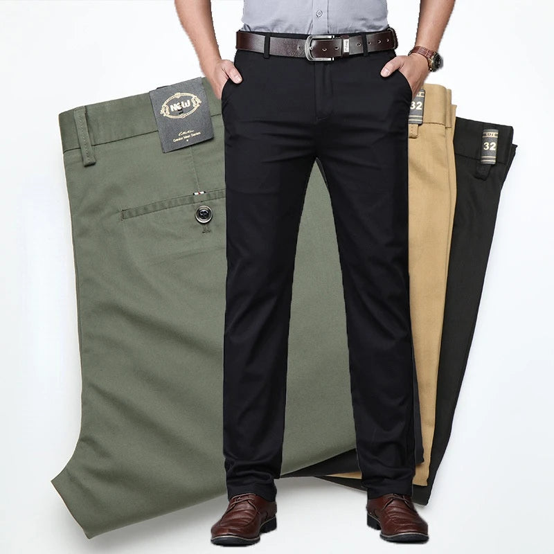 Men’s Classic Straight Casual Pants – Comfortable Business Trousers in Green, Black & Khaki | 2023 Fashion