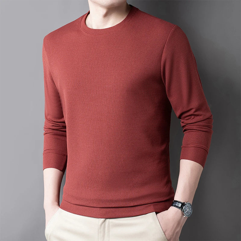 Men's Waffle Knit Long Sleeve T-Shirt – Casual Comfort Top