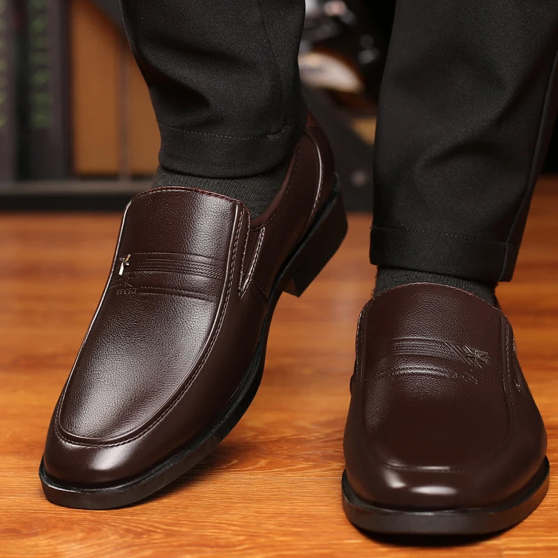 Men’s Classic Leather Loafers – Elegant Business Slip-On Dress Shoes