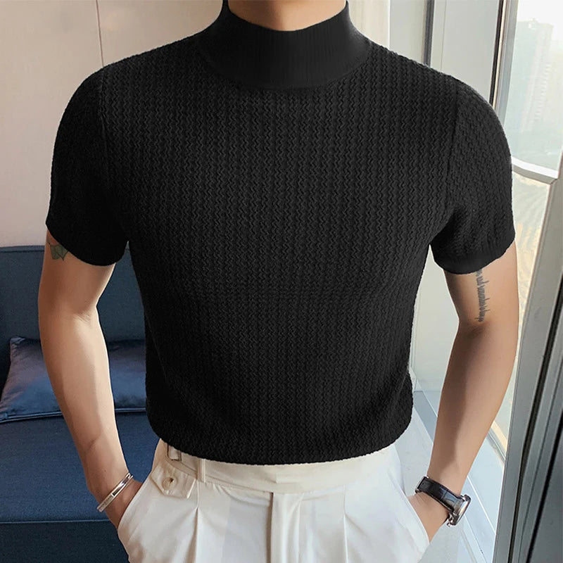 Men’s Summer Slim Fit High Neck Textured T-Shirt