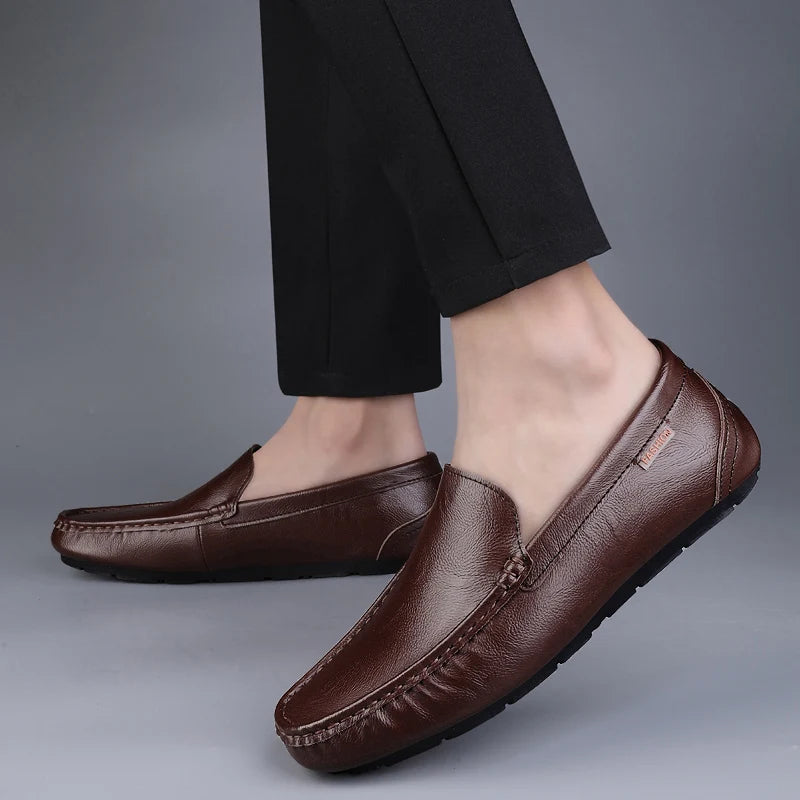 Men’s Genuine Leather Slip-On Loafers – Breathable Luxury Moccasins & Italian Driving Shoes