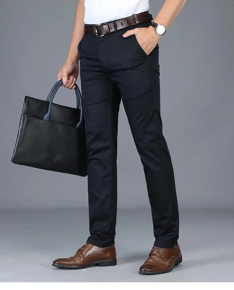 Men’s Classic Straight Casual Pants – Comfortable Business Trousers in Green, Black & Khaki | 2023 Fashion