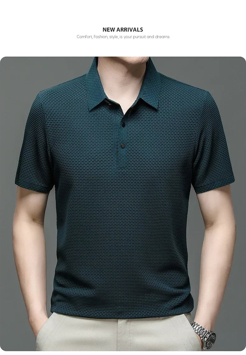 Men's Summer Ice Silk Short Sleeve Polo – Cool, Breathable, Sweat-Absorbing, Business Casual T-Shirt