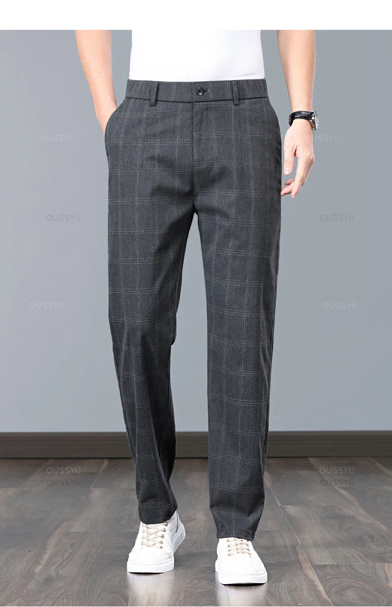 Men’s Slim Fit Plaid Pants – Stretch Formal Trousers for Office, Party & Casual Wear