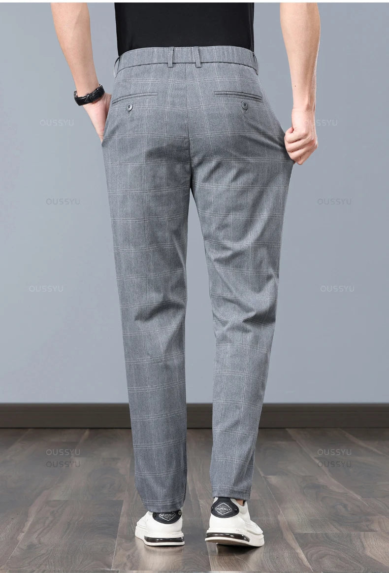 Men’s Slim Fit Plaid Pants – Stretch Formal Trousers for Office, Party & Casual Wear
