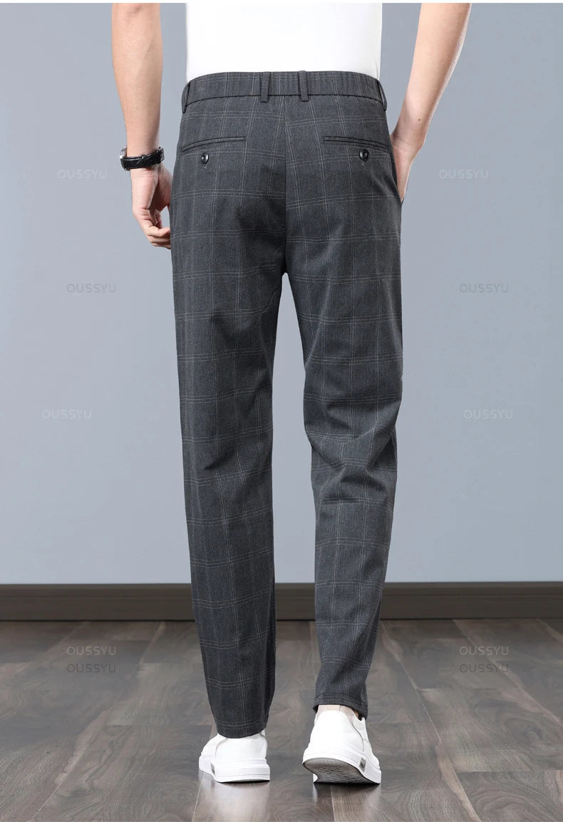 Men’s Slim Fit Plaid Pants – Stretch Formal Trousers for Office, Party & Casual Wear