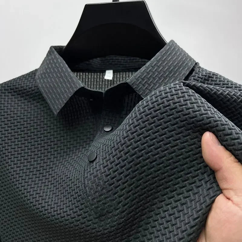 Men's Summer Ice Silk Short Sleeve Polo – Cool, Breathable, Sweat-Absorbing, Business Casual T-Shirt