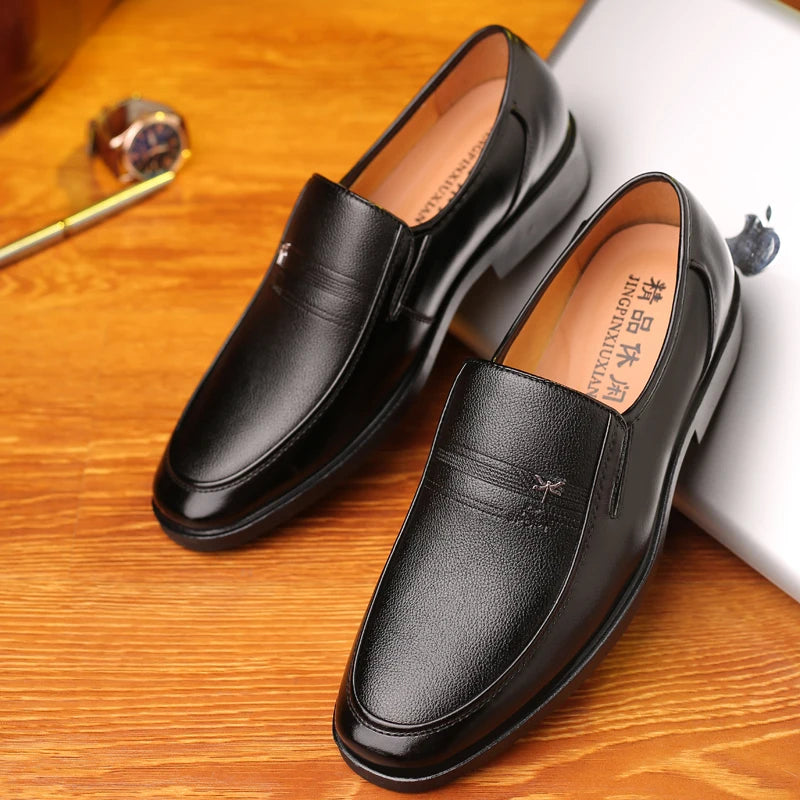 Men’s Classic Leather Loafers – Elegant Business Slip-On Dress Shoes