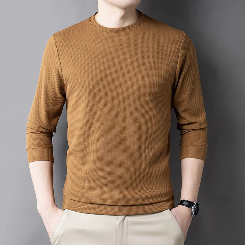 Men's Waffle Knit Long Sleeve T-Shirt – Casual Comfort Top