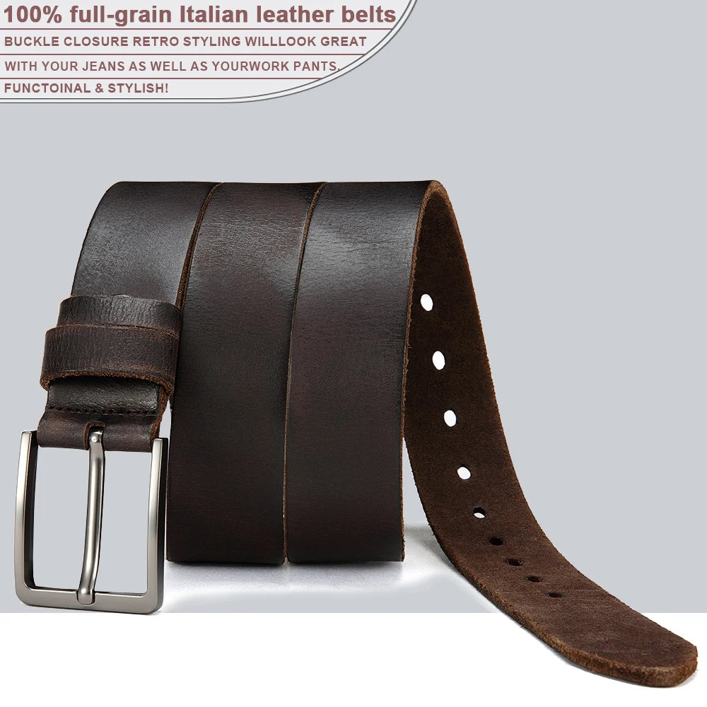 Men’s Genuine Leather Belt – High-Quality Cowskin with Classic Metal Buckle