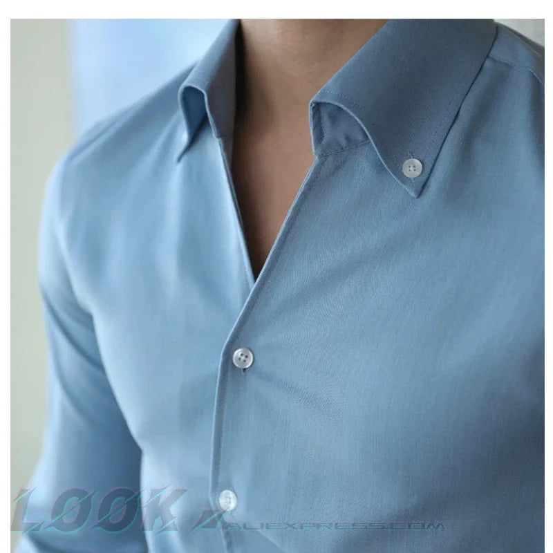 Men's Wrinkle-Free Slim-Fit Italian Collar Shirt – Casual & Stylish